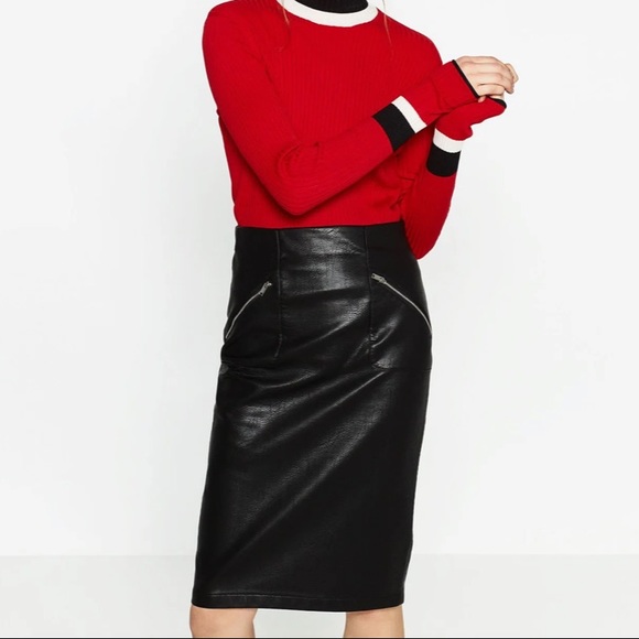 Zara Dresses & Skirts - Zara Faux Leather Black Pencil Skirt Size XS